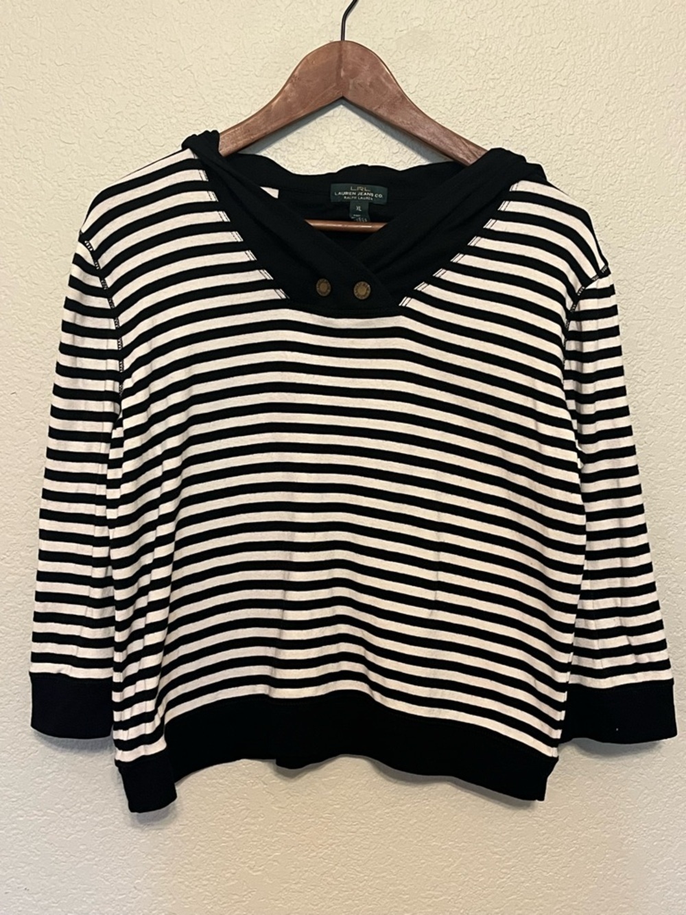 Lauren Ralph Lauren Jeans Co Striped Black & White Hooded Women's Sweater Size L